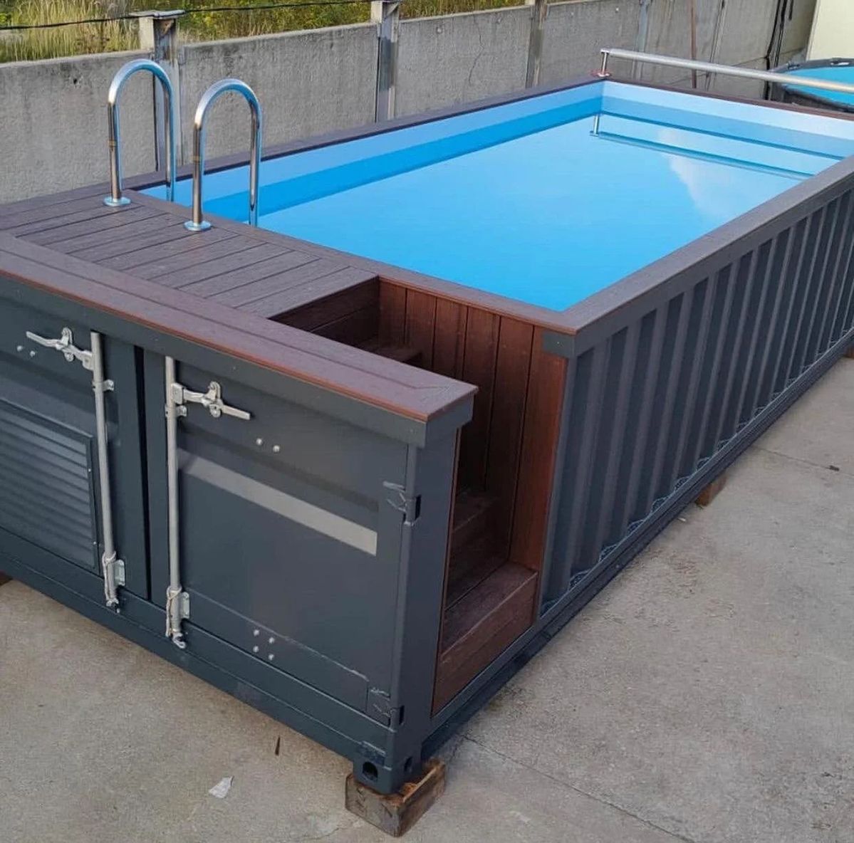 Compact shipping container swimming pool